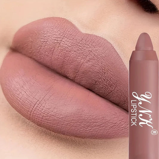 ColorPop Velvet Matte Lipstick Pencil in dusty rose on lips, featuring a long-lasting and smudge-proof makeup finish.